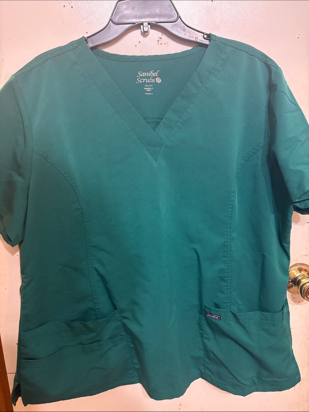 Women’s V-Neck Medical Scrub Top in hunter green